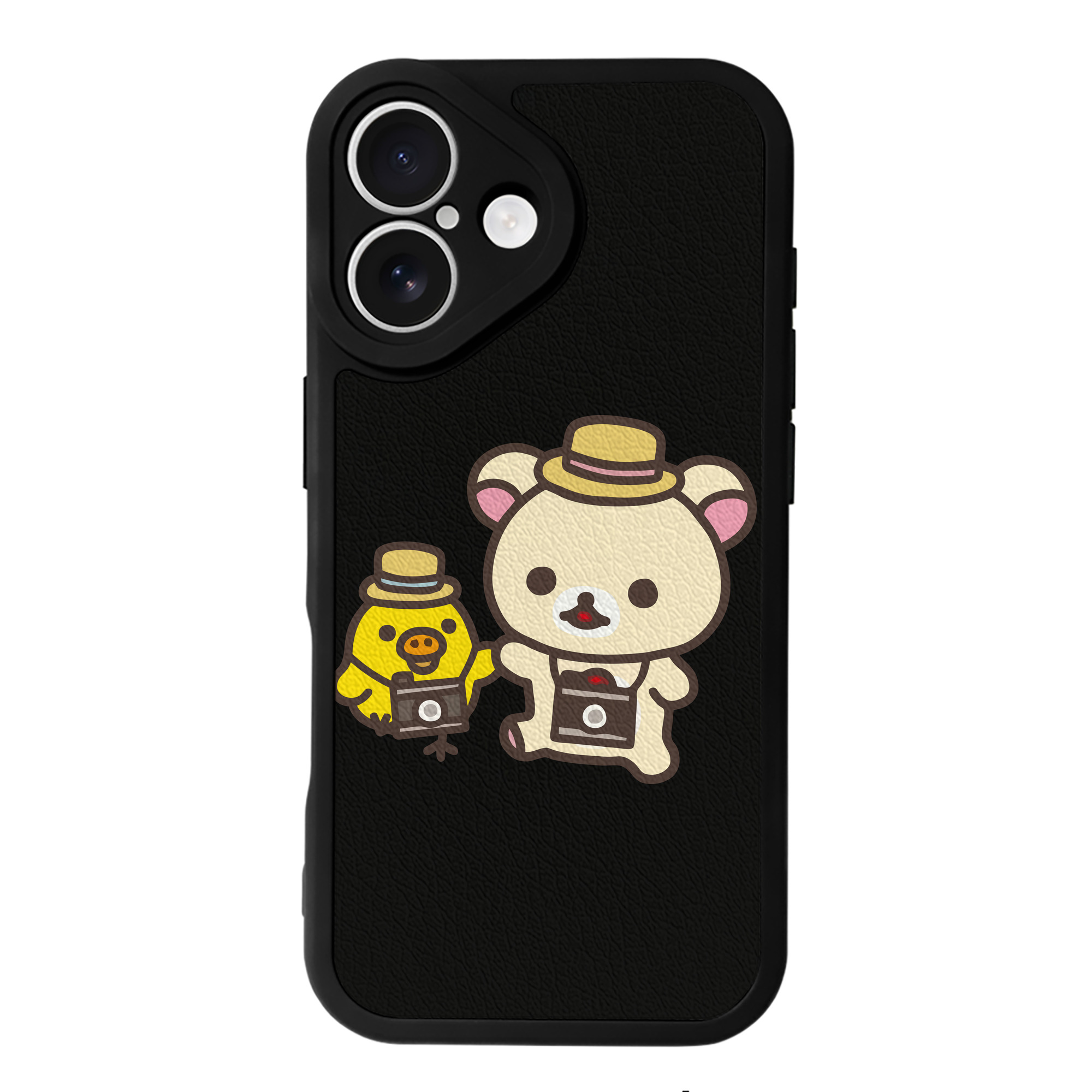 （画像用） リラックマ リラックマ キイロイトリ Rilakkuma Korilakkuma Kiiroitori 【iPhone 16シリーズ対応】シリコンスマホケース（レザー調） 材質：シリコン